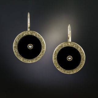 Victorian Black Onyx and Pearl Earrings - 3