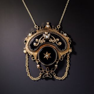 Victorian Black Onyx and Seed Pearl Pendant - 2