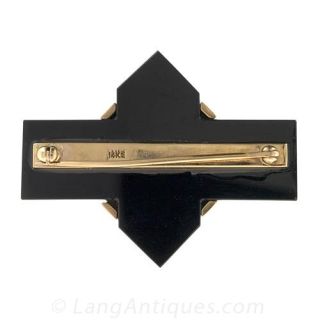 Victorian Black Onyx and Seed Pearl Pin