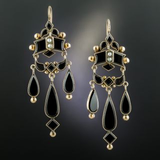 Victorian Black Onyx Chandelier Earrings - 2