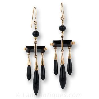 Victorian Black Onyx Chandelier Earrings
