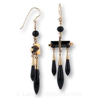 Victorian Black Onyx Chandelier Earrings