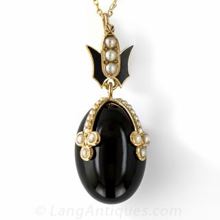 Victorian Black Onyx Egg Necklace