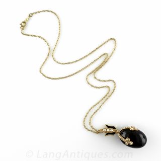 Victorian Black Onyx Egg Necklace