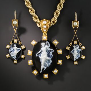 Victorian Black Onyx Hardstone Cameo Set