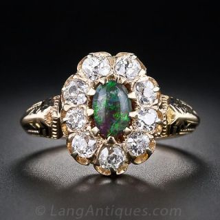 Victorian Black Opal and Diamond Ring