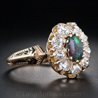 Victorian Black Opal and Diamond Ring