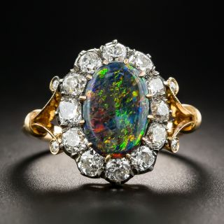 Victorian Black Opal with Diamond Halo Ring - 1