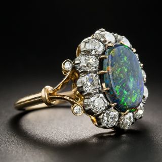 Victorian Black Opal with Diamond Halo Ring
