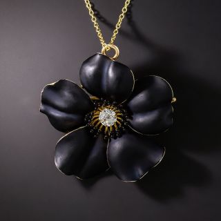 Victorian Black Pansy Diamond Brooch/Pendant - 2