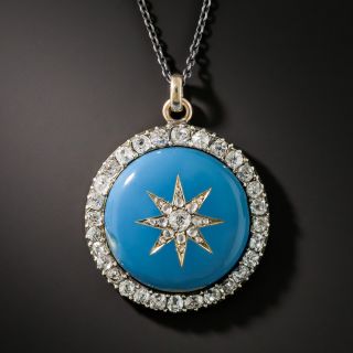 Victorian Blue Enamel and Diamond Pendant Necklace - 1