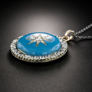 Victorian Blue Enamel and Diamond Pendant Necklace
