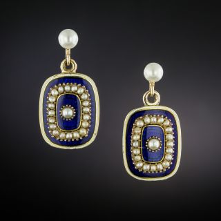 Victorian Blue Enamel and Pearl Earrings - 3