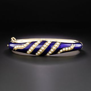Victorian Blue Enamel and Seed Pearl Bracelet - 2