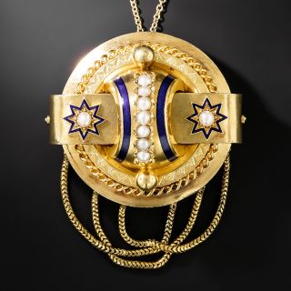 Victorian Blue Enamel and Seed Pearl Pendant/Locket - 2