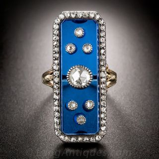 Victorian Blue Glass and Diamond Dinner Ring