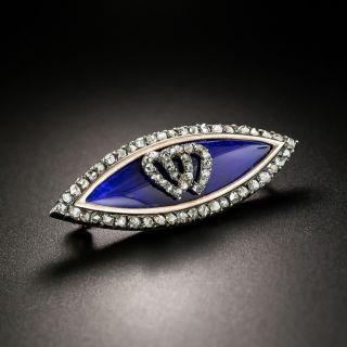 Victorian Blue Glass and Diamond Double Heart Brooch - 2