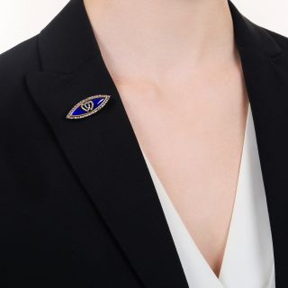 Victorian Blue Glass and Diamond Double Heart Brooch