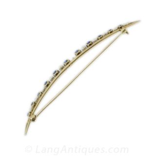 Victorian Blue Sapphire and Seed Pearl Crescent Pin