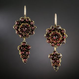 Victorian Boehmian Garnet Double Cluster Dangle Earrings - 2