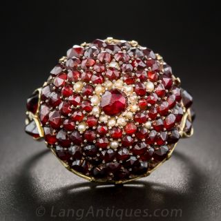 Victorian Bohemian Garnet and Seed Pearl Ring