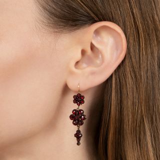 Victorian Bohemian Garnet Cluster Dangle Earrings