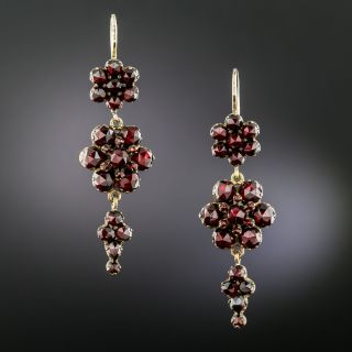 Victorian Bohemian Garnet Cluster Dangle Earrings - 2