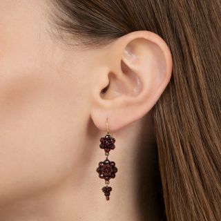 Victorian Bohemian Garnet Cluster Dangle Earrings
