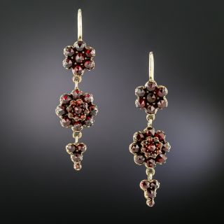 Victorian Bohemian Garnet Cluster Dangle Earrings - 2