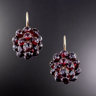 Victorian Bohemian Garnet Cluster Earrings - 2
