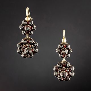 Victorian Bohemian Garnet Double Cluster Dangle Earrings - 2