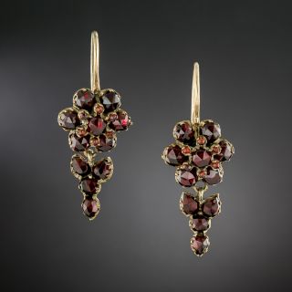 Victorian Bohemian Garnet Flower Dangle Earrings - 2