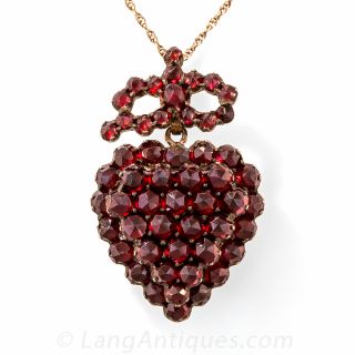 Victorian Bohemian Garnet Heart Locket Necklace