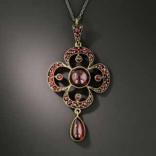 Victorian Bohemian Garnet Necklace With Pear Cabochon Garnet Drop - 2