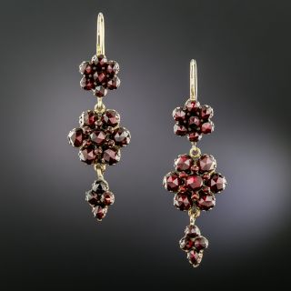 Victorian Bohemian Garnet Triple-Cluster Dangle Earrings - 3