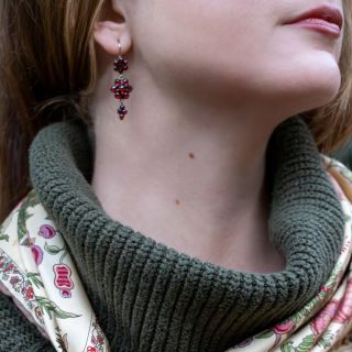 Victorian Bohemian Garnet Triple-Cluster Dangle Earrings