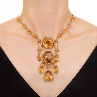 Victorian Bold Citrine Lavalière Necklace 