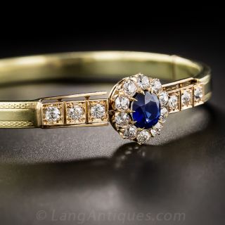 Victorian Burmese Sapphire and Diamond Bangle Bracelet - 2