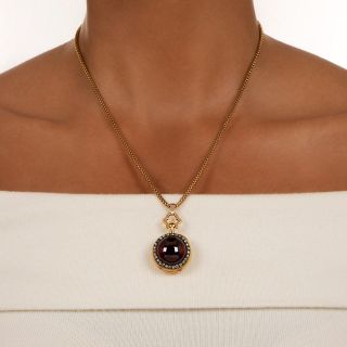 Victorian Cabochon Garnet and Diamond Pendant Watch 