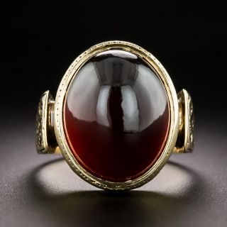 Victorian Cabochon Garnet And Enamel Ring - 2