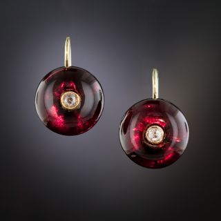 Victorian Cabochon Garnet Diamond Earrings - 2