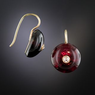 Victorian Cabochon Garnet Diamond Earrings