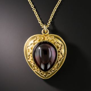 Victorian Cabochon Garnet Locket Pendant - 2
