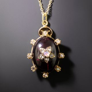 Victorian Cabochon Garnet Rose-Cut Diamond Drop - 2