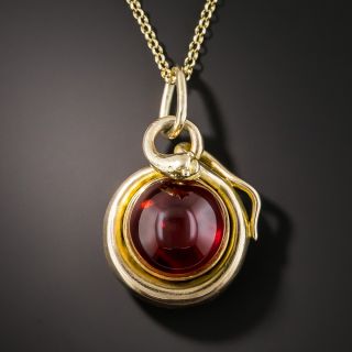 Victorian Cabochon Garnet Serpent Locket Necklace