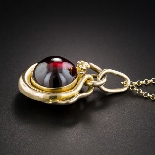 Victorian Cabochon Garnet Serpent Locket Necklace