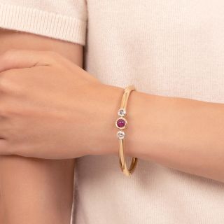 Victorian Cabochon Ruby and Diamond Bangle Bracelet