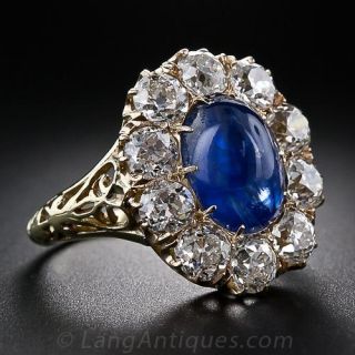 Victorian Cabochon Sapphire and Diamond Ring