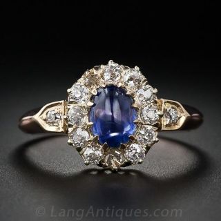 Victorian Cabochon Sapphire and Diamond Ring