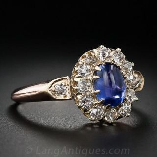 Victorian Cabochon Sapphire and Diamond Ring
